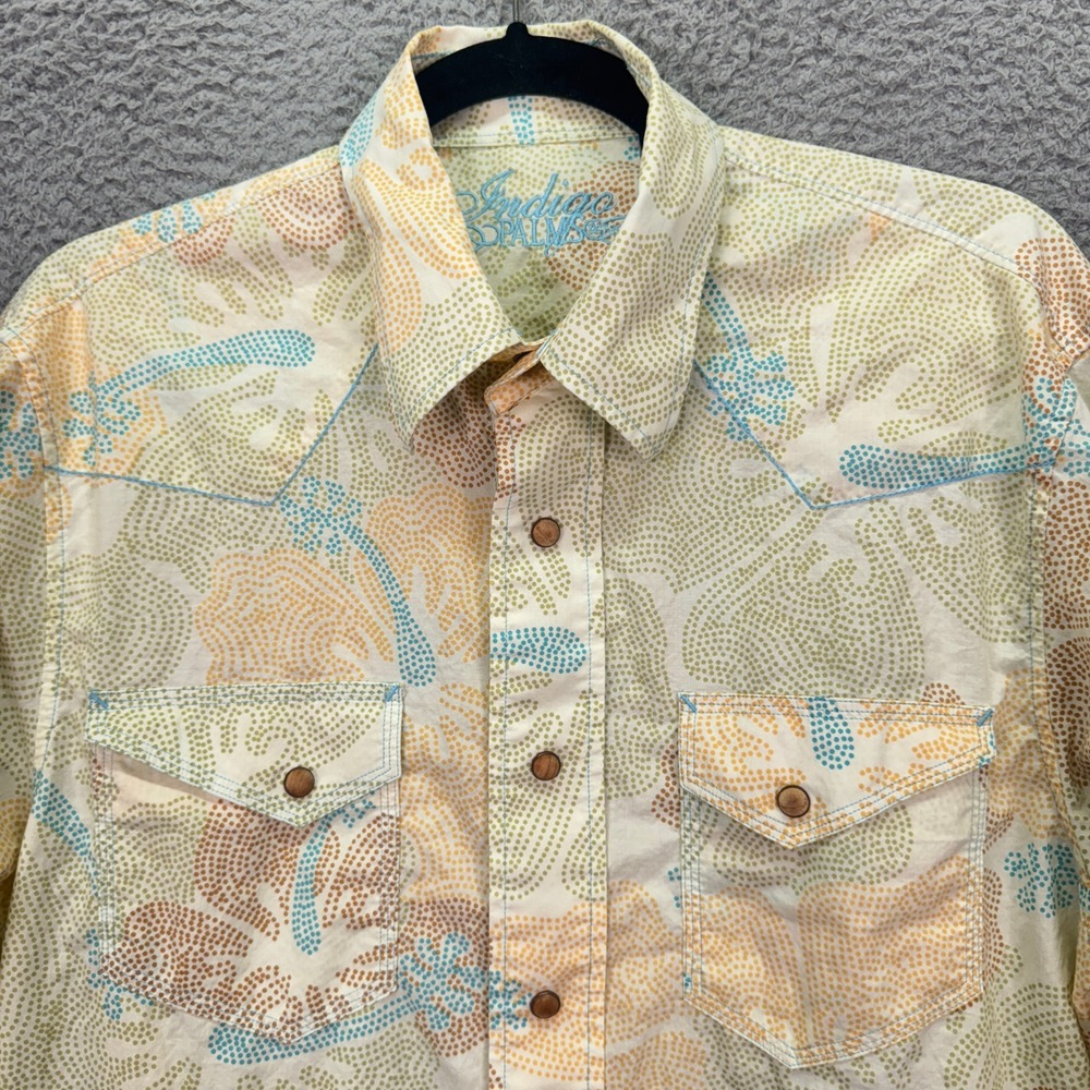 Indigo Palms Shirt Mens M Western Snap Floral Print Retro 70s Style Psychedelic